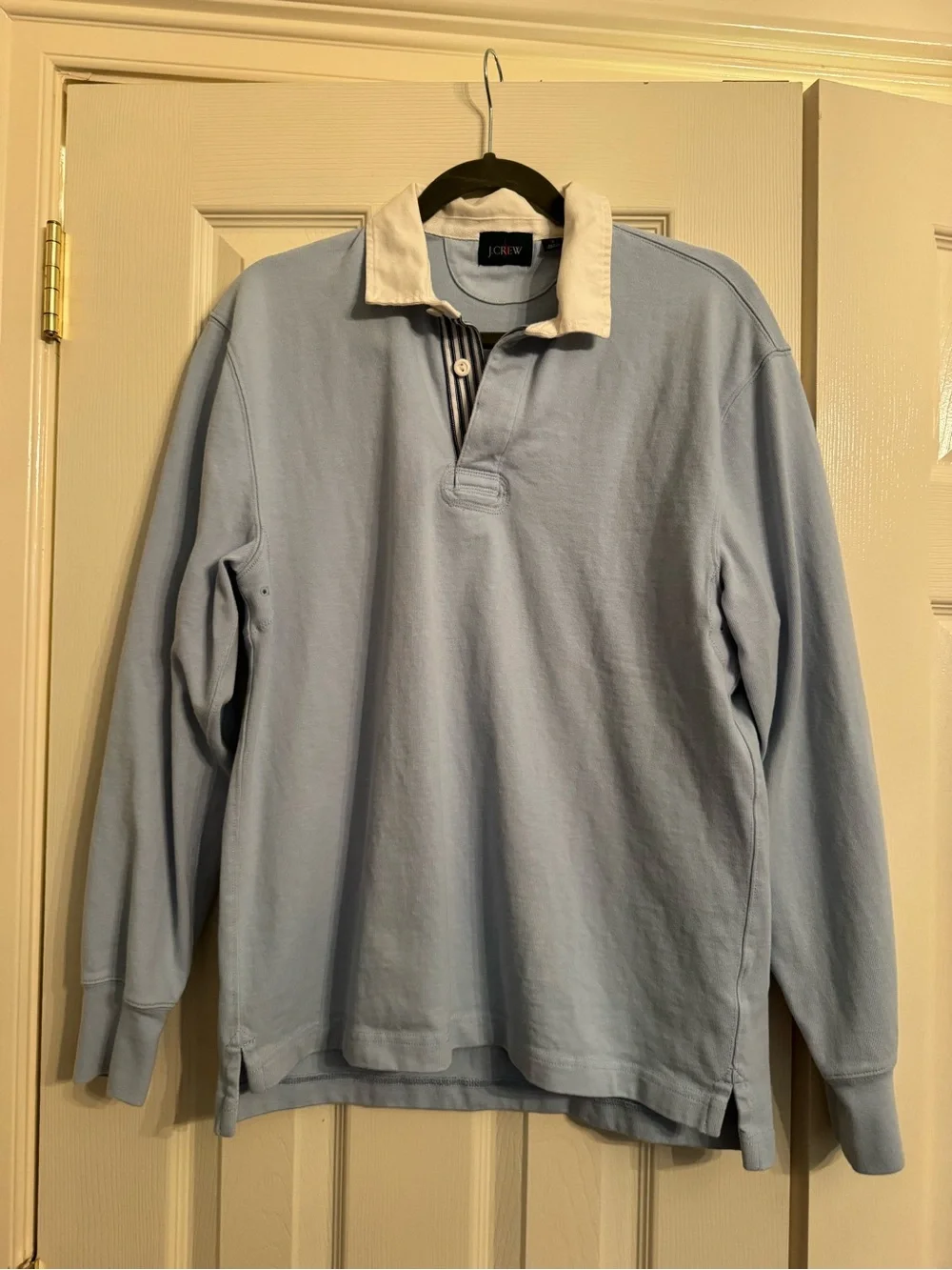 J. Crew Light Blue Rugby Polo with White Contrast Collar